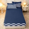 thumbnail image 4 of Manfei Checkered Art Zipper Twin Comforter Sets with Fitted Sheet and 2 Pillowcases,Geometric Plaid Zipper Bedding Set,Navy White,Navy Blue Reversible,4pcs, 4 of 8