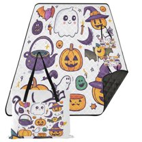 Extra Large Picnic Beach Blanket Waterproof Sand Proof Portable Outdoor Mat Cartoon Ghost Pumpkin Bats 80x118
