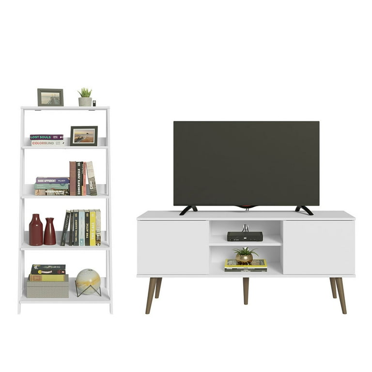 Madesa TV Stand 2 Doors and 2 Shelves 55 Ladder Shelf Standing Bookcase White