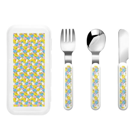 

Lukts Colorful Duck for Children s Knife Fork and Spoon Three-Piece Set Stainless Steel Children and Toddler Safety Cutlery with Outer Box