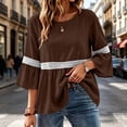 thumbnail image 5 of Lenpel 3/4 Length Sleeve Womens Tops Cotton Linen Crew Neck Fashion Peplum Blouses Casual Loose Eyelet Lace Patchwork Shirts Fall Clothes, 5 of 7