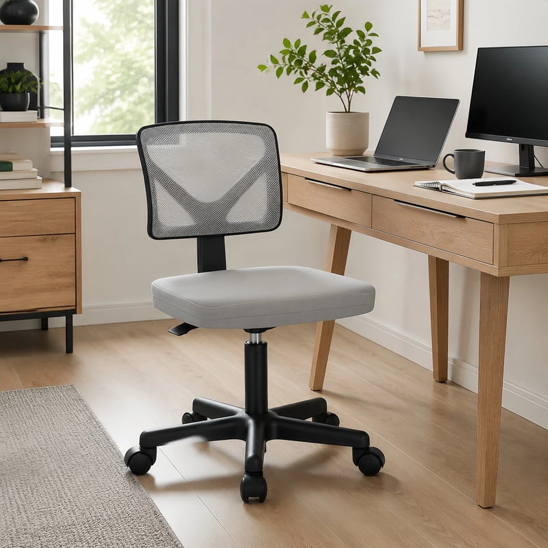 BEAUTYPEAK Desk Chair with Y-Shaped Lumbar Support Adjustable Armless Mesh Office Chair with Wheels for Home Office, Gray
