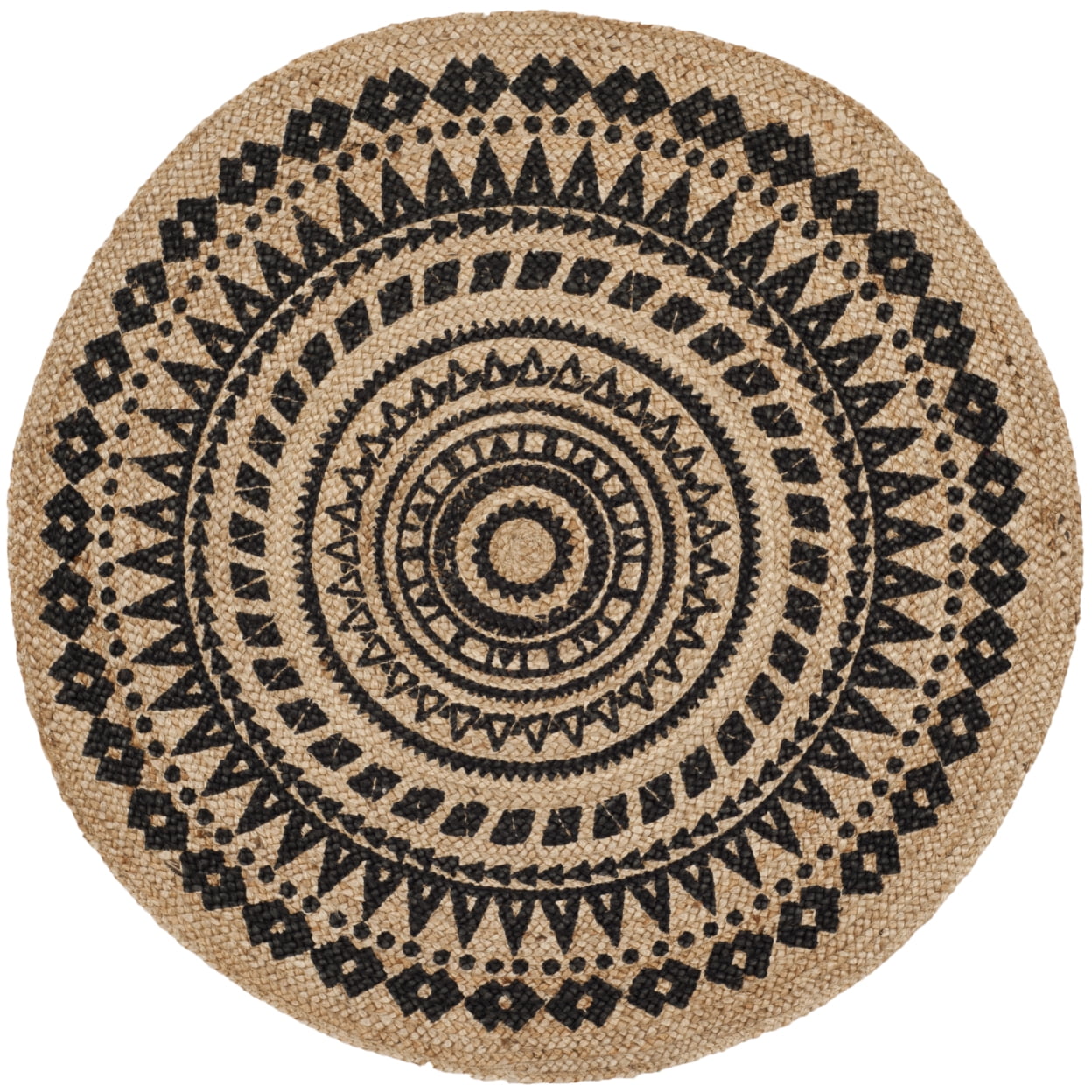 SAFAVIEH Natural Fiber Zoolander Geometric Jute Area Rug, Black/Natural, 4' x 4' Round