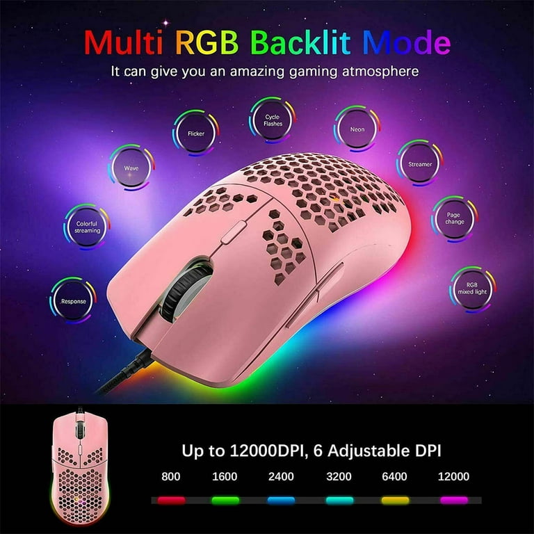 snyde historisk Assimilate Top-Tech Gaming Mouse 12000DPI USB Wired Computer Mouse Lightweight LED  Backlight Desktop Accessory, Pink - Walmart.com