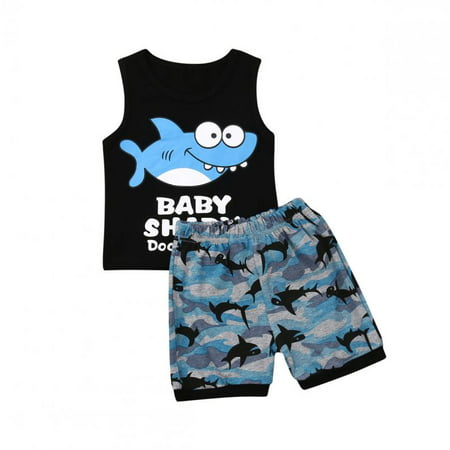 Toddler Kids Clothing Baby Boys Cute Sleeveless Shark Vest Tank Top+Short Pants Trousers 2Pcs Outfits Clothes