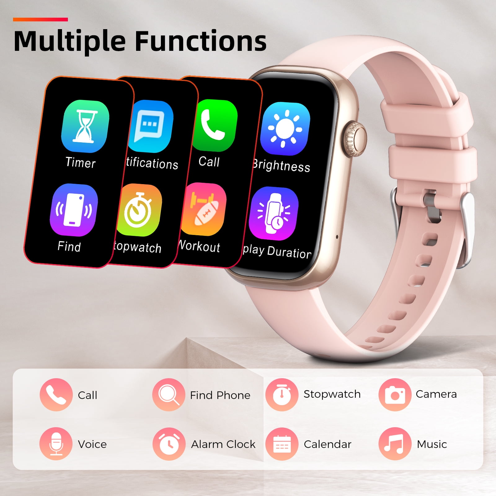 Pakrys QS50 Smart Watch for Women with 1.47” Full Touch Screen Smartwatch with Bluetooth Call 100+ Sports Modes Fitness Tracker with IP68 Waterproof for iOS Android