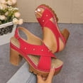 thumbnail image 2 of Women's Block Heel Platform Sandals Peep Toe Crisscross Strap Casual Summer Shoes with Adjustable Buckle Studded Detail Non Slip Comfortable High Heel Sandals for Women, 2 of 10