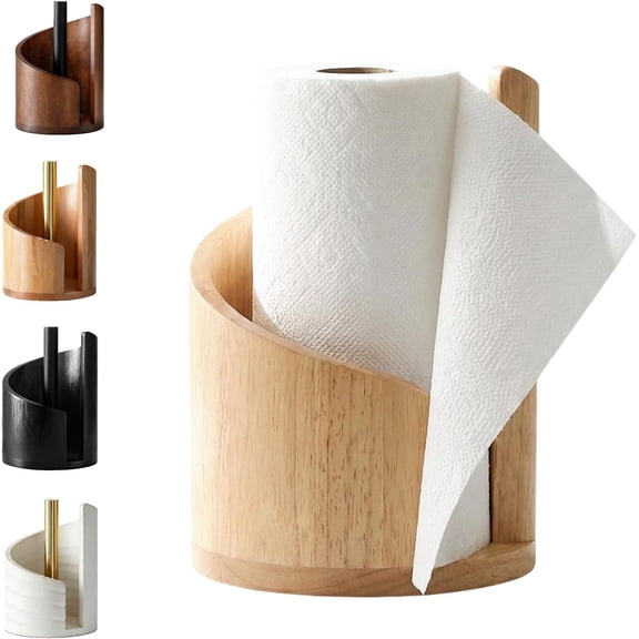 Mountain Paper Towel Holder, 2026 New Solid Mango Wood Base and Iron Rod, Modern Countertop Wood Stand, One-Handed Operation, No Assembly, Fits Standard/Jumbo/Mega Rolls