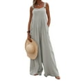 thumbnail image 3 of Women Cotton Linen Jumpsuit Wide Leg Suspender Bib Overalls Summer Vacation Beach Loose Romper, 3 of 6