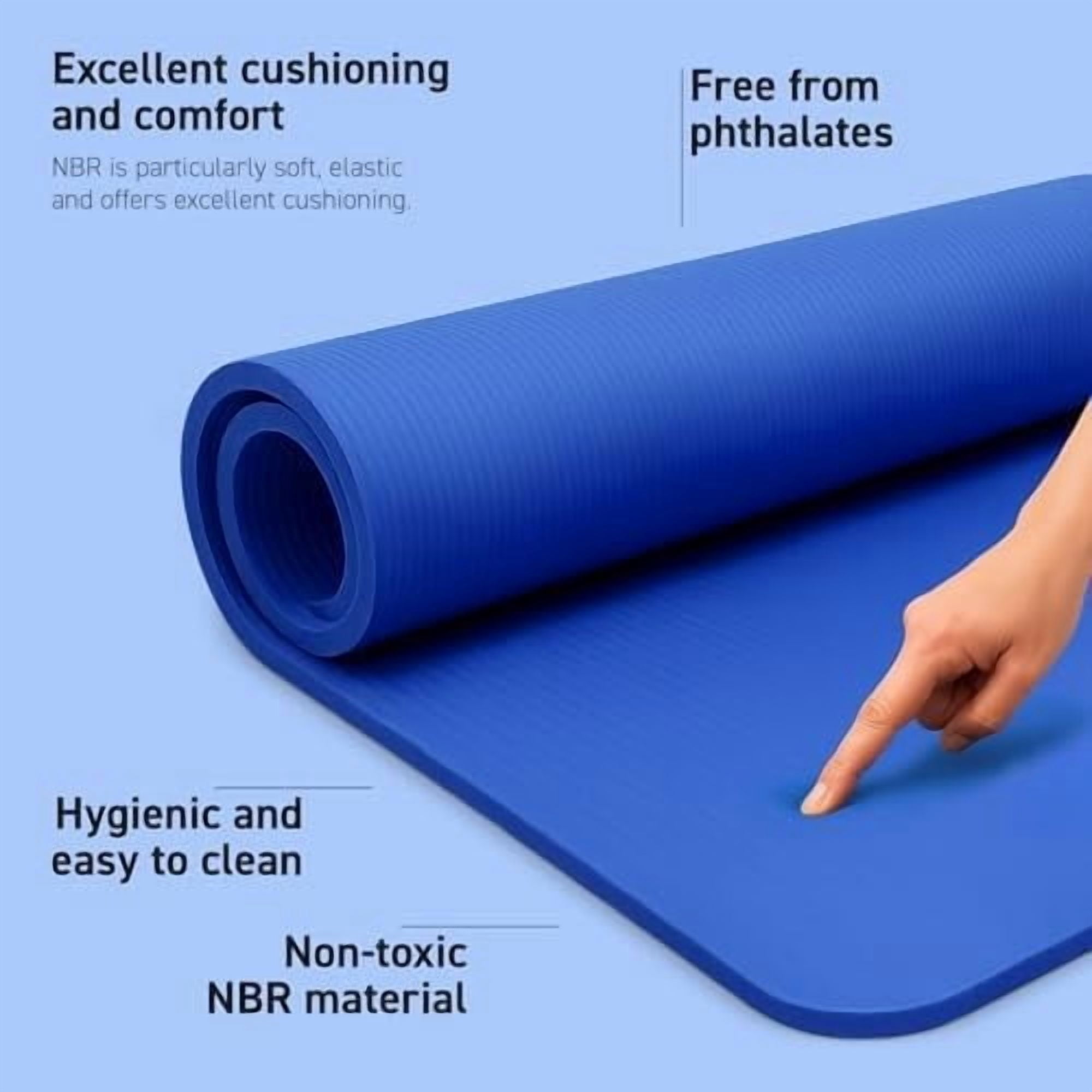 Yoga Mat Premium Non Slip Thick – Extra Comfortable Exercise Mat for Home Workouts, Pilates, Stretching & Gym – Cushioned NBR Foam, Gym Mat with Strap, for Women & Men Blue,74.5 x 40 x 0.6 in