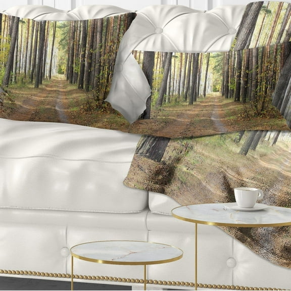 Designart Pathway in Autumn Pine Forest - Modern Forest Throw Pillow - 12x20