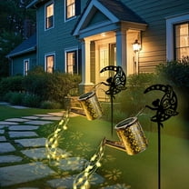 Solar Kettle Shower Lamp | Wrought Iron Outdoor Garden Light with 36 Warm LED String Lights | Solar Powered Decorative Watering Can for Yard & Patio