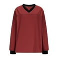 thumbnail image 4 of MingM Womens Blouses Long Sleeve V Neck T Shirts Casual Oversized Color Block Tops Fall Fashion Clothes,Wine,S, 4 of 6