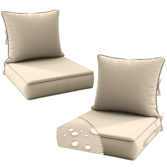 Kimunuk 2 Set Outdoor Cushion for Patio Furniture, 24" L X 24" W X 5" H Splash-Proof Outdoor Deep Seat Cushions with Tie for Patio Furniture, Cream