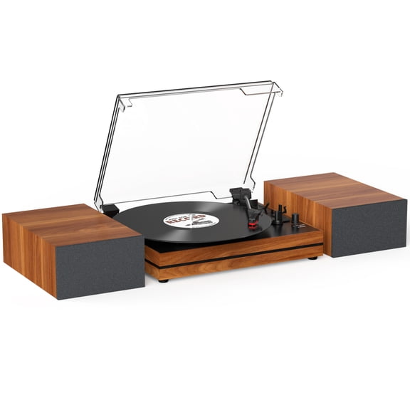 RetroAudio Vinyl Record Player with External Speakers, 3-Speed Turntable for Vinyl Albums with Auto off and Bluetooth Playback, Vintage Red