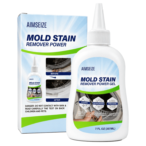 AIMSEZIE Mold Stain Remover Power Gel Cleaner Heavy Duty Cleaning Solution for Front Loader Washing Machine Seal,Bathroom Grout,Shower,Caulk,7 fl oz.