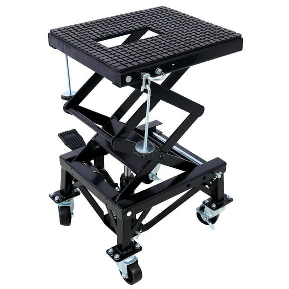 Dirt Bike Scissor Jack Lift 300LB Capacity, Hydraulic Foot Step Stand with Rolling Wheels for Small Motorcycles, Portable Repair Lift