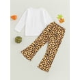 thumbnail image 4 of Bagilaanoe 2Pcs Toddler Baby Girl Halloween Outfits Long Sleeve T-Shirts Tops + Leopard Flare Trousers 12M 18M 24M 3T 4T 5T Kids Long Pants Set, 4 of 8