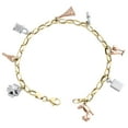 thumbnail image 3 of 14K Tri-Color Gold Fancy Rolo Link Multi Charm 4.50mm Statement Bracelet 7.50", 3 of 7