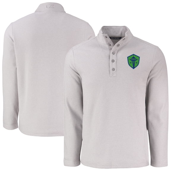 Men's-Cutter & Buck  Gray Seattle Sounders FC Hunts Point Eco Textured Fleece Recycled Quarter-Snap Pullover Top