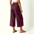 thumbnail image 3 of Bxsruta Women's Wide Leg Capri Pants Drawstring Elastic Waist Summer Casual Loose Trousers, 3 of 6