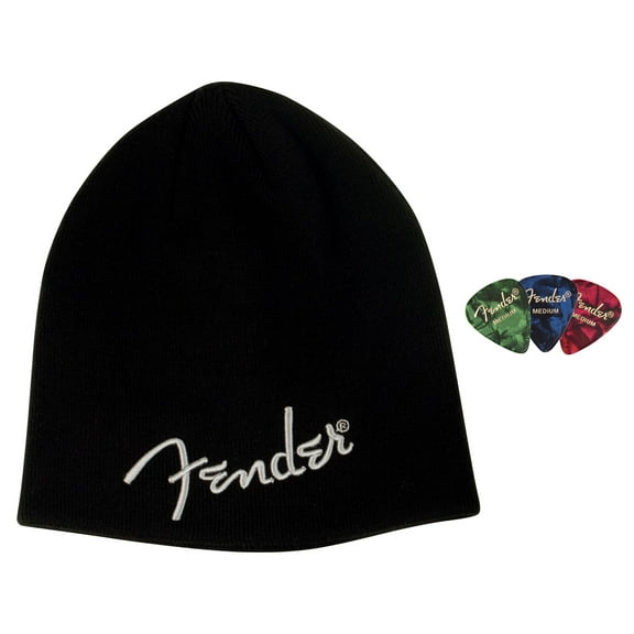 Fender Logo Beanie Cap - Black Bundle with Picks