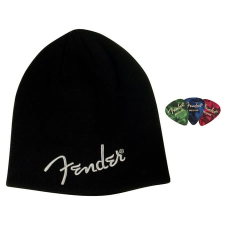 Fender Logo Beanie Cap - Black Bundle with Picks