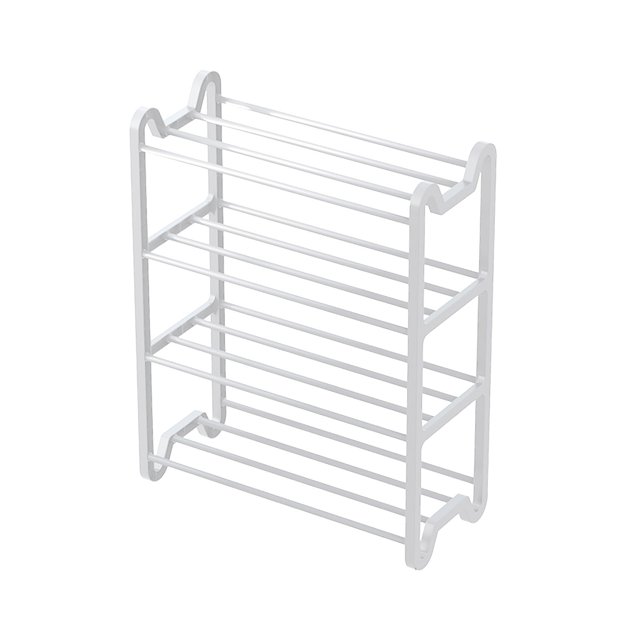 Sturdy Plastic 4-Tier Shoe Rack with Handrail, Entryway Shoe Storage Cabinet for Small Spaces, Space-Saving Shoe Organizer for Home/Balcony