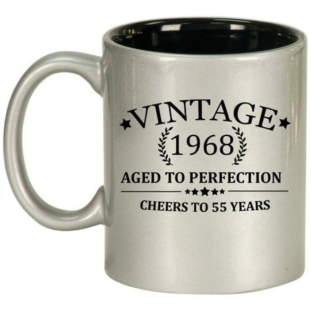 

Cheers To 55 Years Vintage 1968 55th Birthday Ceramic Coffee Mug Tea Cup Gift for Her Him Men Women Mom Dad Grandma Grandpa Party Favor Friend Husband Wife Anniversary (11oz Silver)