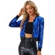thumbnail image 1 of Disfraz de navidad Top de lentejuelas para mujer, manga larga, brillante, brillante, para fiesta, chaqueta de bombardero Azul S, 1 of 6