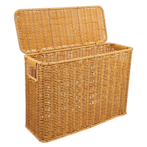 Mobestech Narrow Wicker Storage Basket, Light Brown, Plastic, for Organizing and Storing