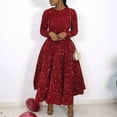thumbnail image 6 of Women'S Sequin Plus Size Long Sleeve A-Line Flared Party Cocktail Sparkle Glitter Evening Shiny Maxi Dress Red S, 6 of 8