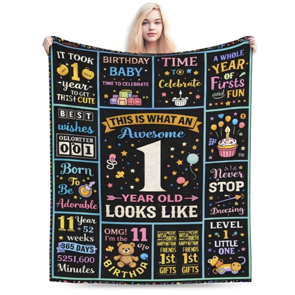1st Birthday Blanket Gift Throw Blanket Baby First Birthday Pattern Blanket Cozy Soft Home Decor Gift for One Year Old Boy Girl Baby 50x40