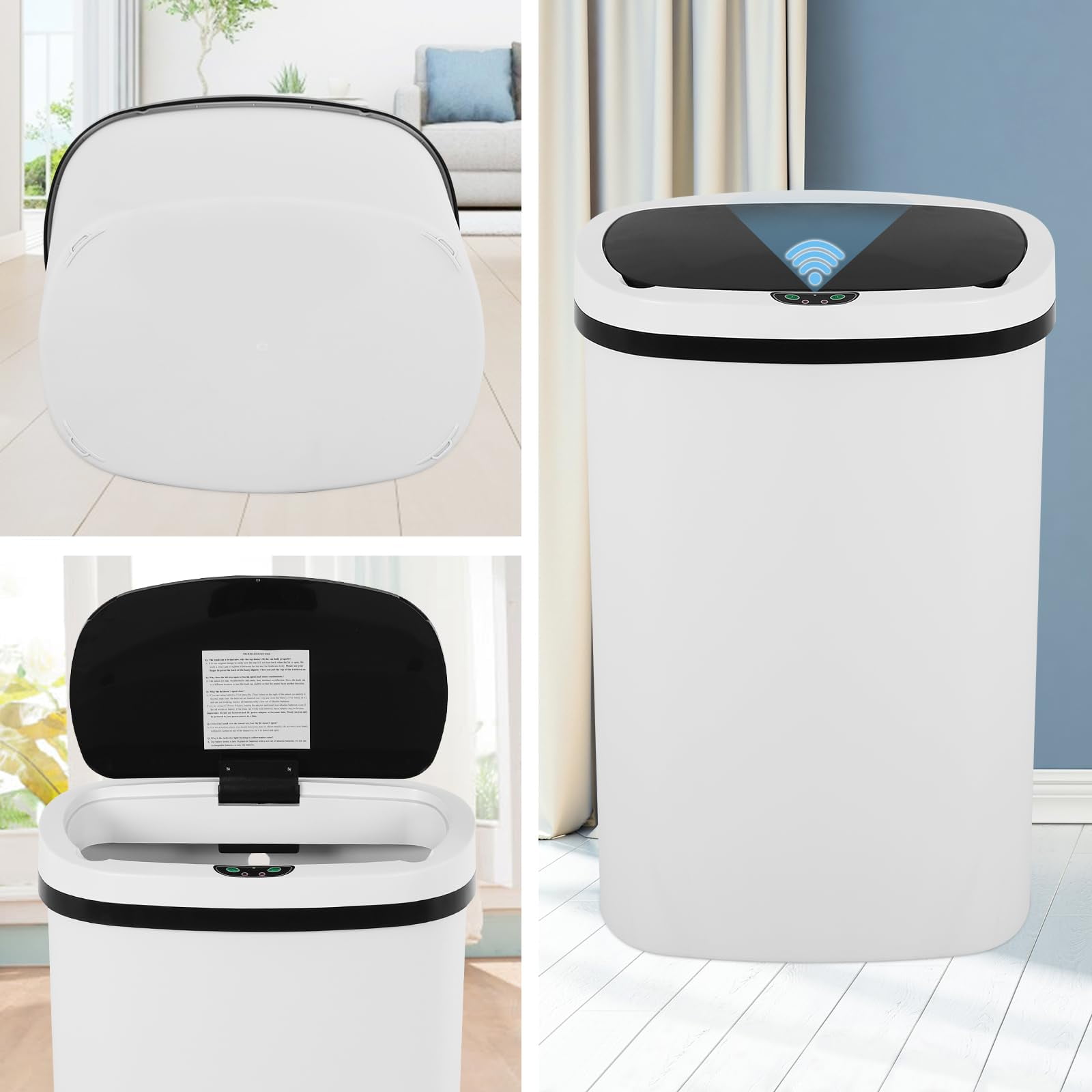 CL.HPAHKL 13 Gallon Kitchen Garbage Can, 50 Liter High-Capacity Broken-Resistant Plastic Garbage Can with Lid Smart Trash Can Touchless Automatic Trash Can for Home Kitchen Office (1, White)