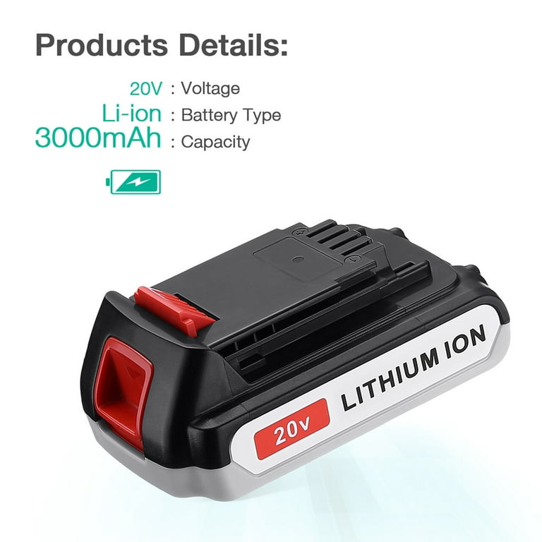 2Pack 20V Lithium-ion Battery for BLACK+DECKER 20 Volt LBXR20 LBX20 LB20  6000mAh