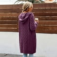 thumbnail image 3 of Bexdxz Women's Hooded Cable Knit Long Cardigan, Chunky Knit Sweater Coat with Side Pockets, Solid Color Fall Winter Outerwear Purple 4XL, 3 of 4