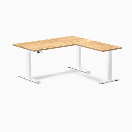 Desky Hardwood L-Shape Sit Stand Desk - White Oak / 60 X 30 X 62 X 20 Inches / White