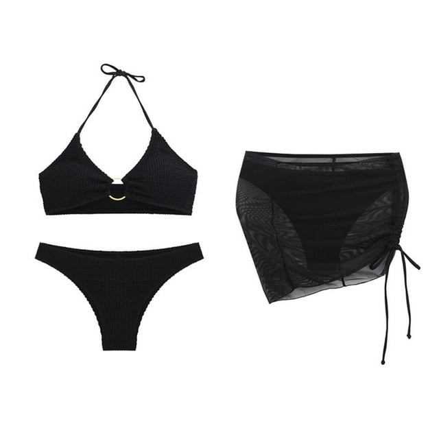 YDLCAFD Easter Women's 3 Piece Bathing Suits Halter Ring Bikini Set With Cover Up Skirt