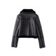 thumbnail image 2 of Chaqueta corta de piel sintética para mujer, abrigo grueso y cálido con cremallera para motociclista, Tops de otoño e invierno, 2 of 5