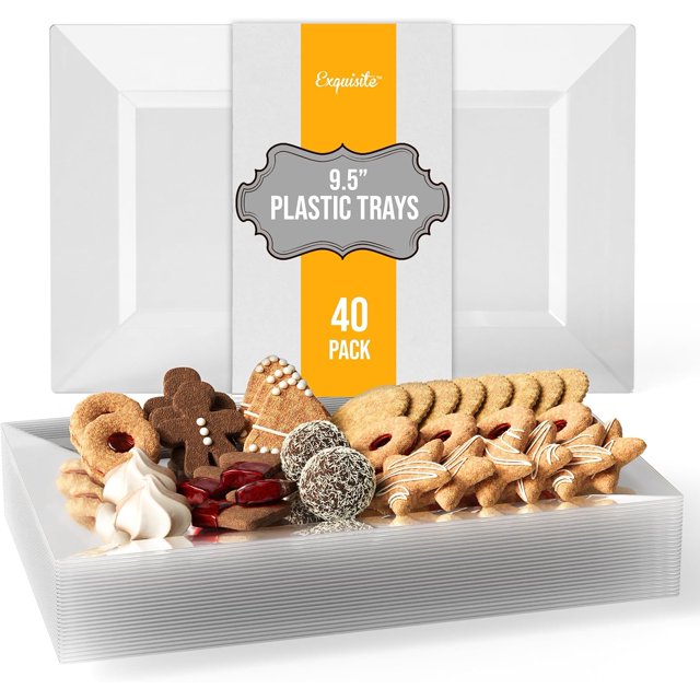 9.5 Inch. Clear Rectangular Premium Plastic Plates - 40 Count - Exquisite