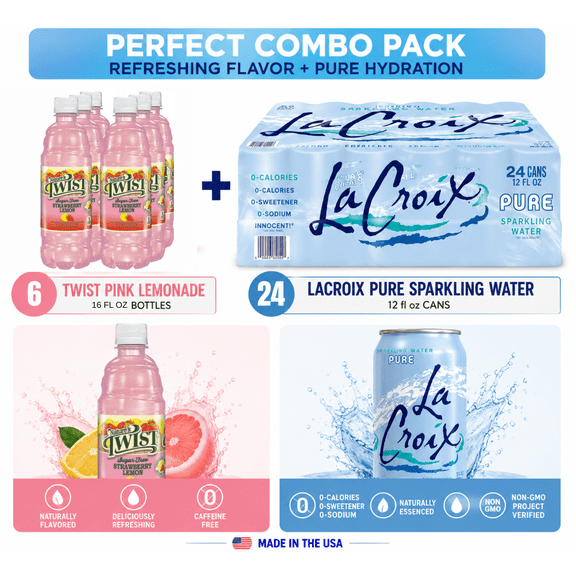 LaCroix Pure Sparkling Water & Sugar Free Strawberry Lemonade Variety Pack, 30 Total Drinks