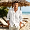 thumbnail image 2 of JoveMarine Polo Shirts for Men Long Sleeve Button Down Cotton Linen Casual Front Button Closure Solid Color,White M, 2 of 8