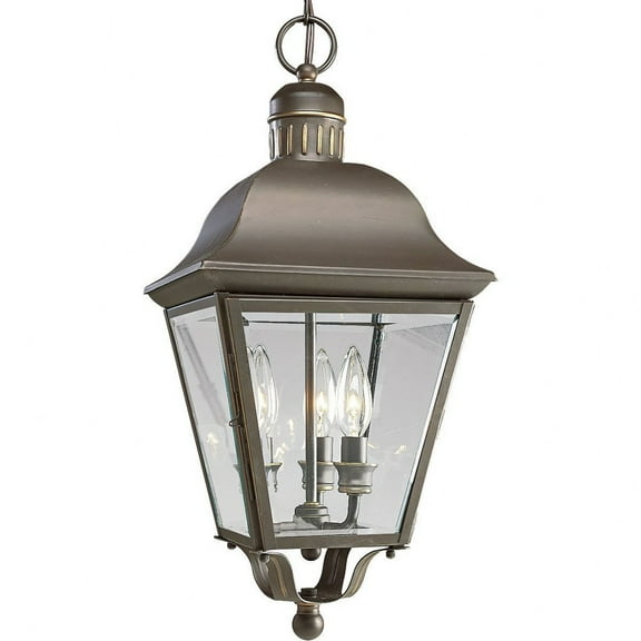 Progress Lighting Andover 3-Light Large Hanging Lantern, Aluminum, Antique Bronze, Water Glass Urn Shade