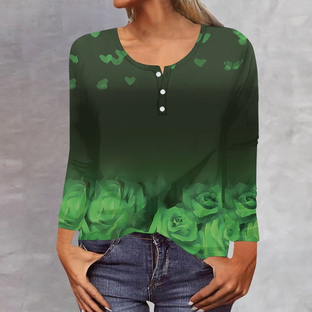 Hauts pour Femmes 2023 Blouses Basiques T-Shirts Mignons Mode Femmes Imprimé Manches Longues Confortable Respirant Chandail en Molleton Col Rond