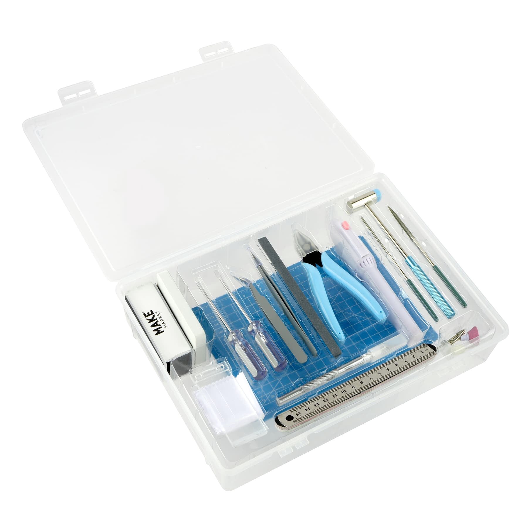 Make Market Advanced Miniature Tool Kit, 24-Piece Deluxe Assembly Set with Electric Rotary Tool, Black and Silver, 1-Pack