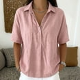 thumbnail image 2 of Miluxas Women's Cotton Linen Button Up Short Sleeve Blouse Lapel Loose Fit Work office Tunic Shirts Summer Beach Vacation Outfits Pink, 2 of 5