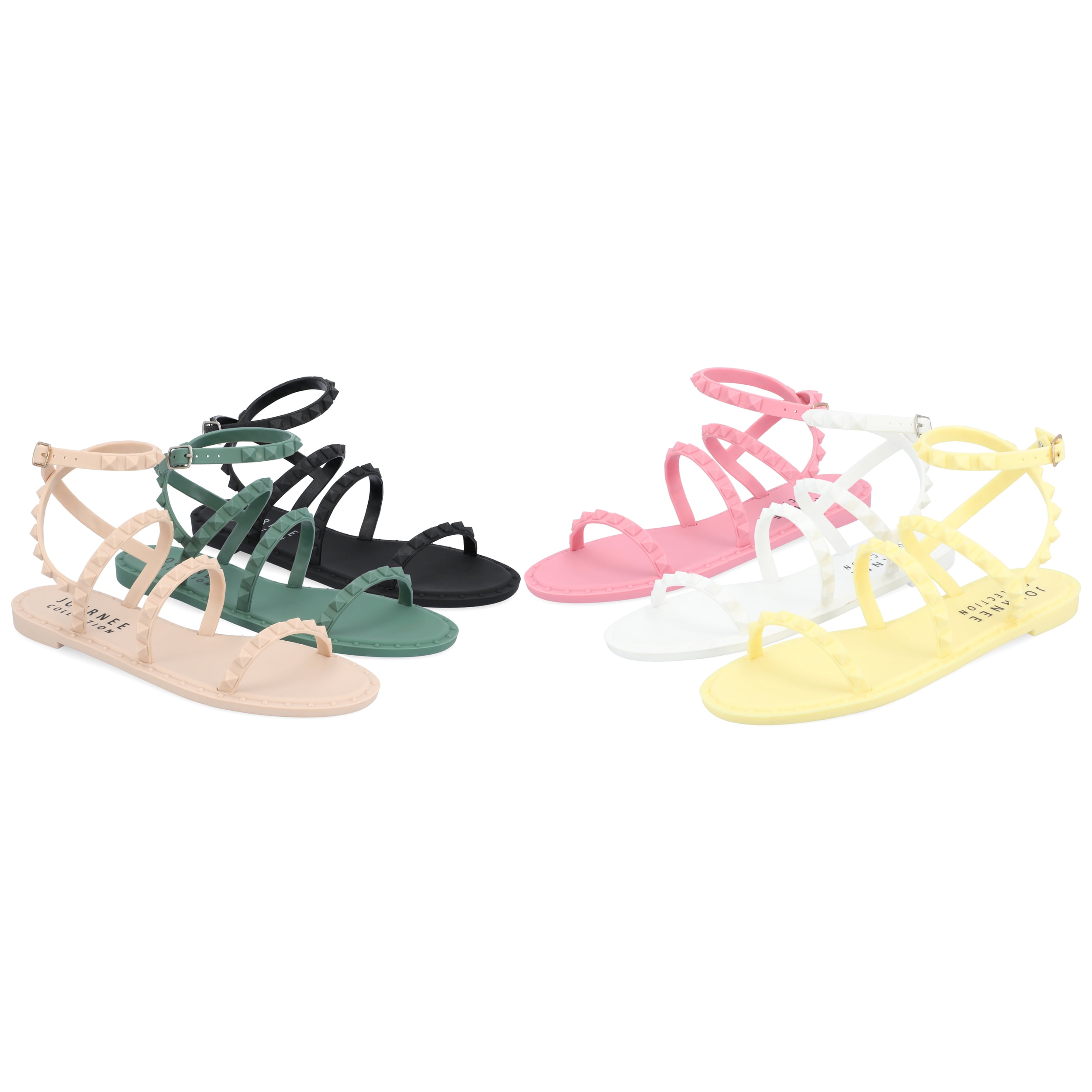 Journee Collection Womens Saphira Multi Strap Studded Jelly Sandal