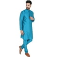 thumbnail image 4 of SKAVIJ Ensemble Kurta Pyjama pour Hommes Tenue de Fête Ethnique Indienne Turquoise S, 4 of 6