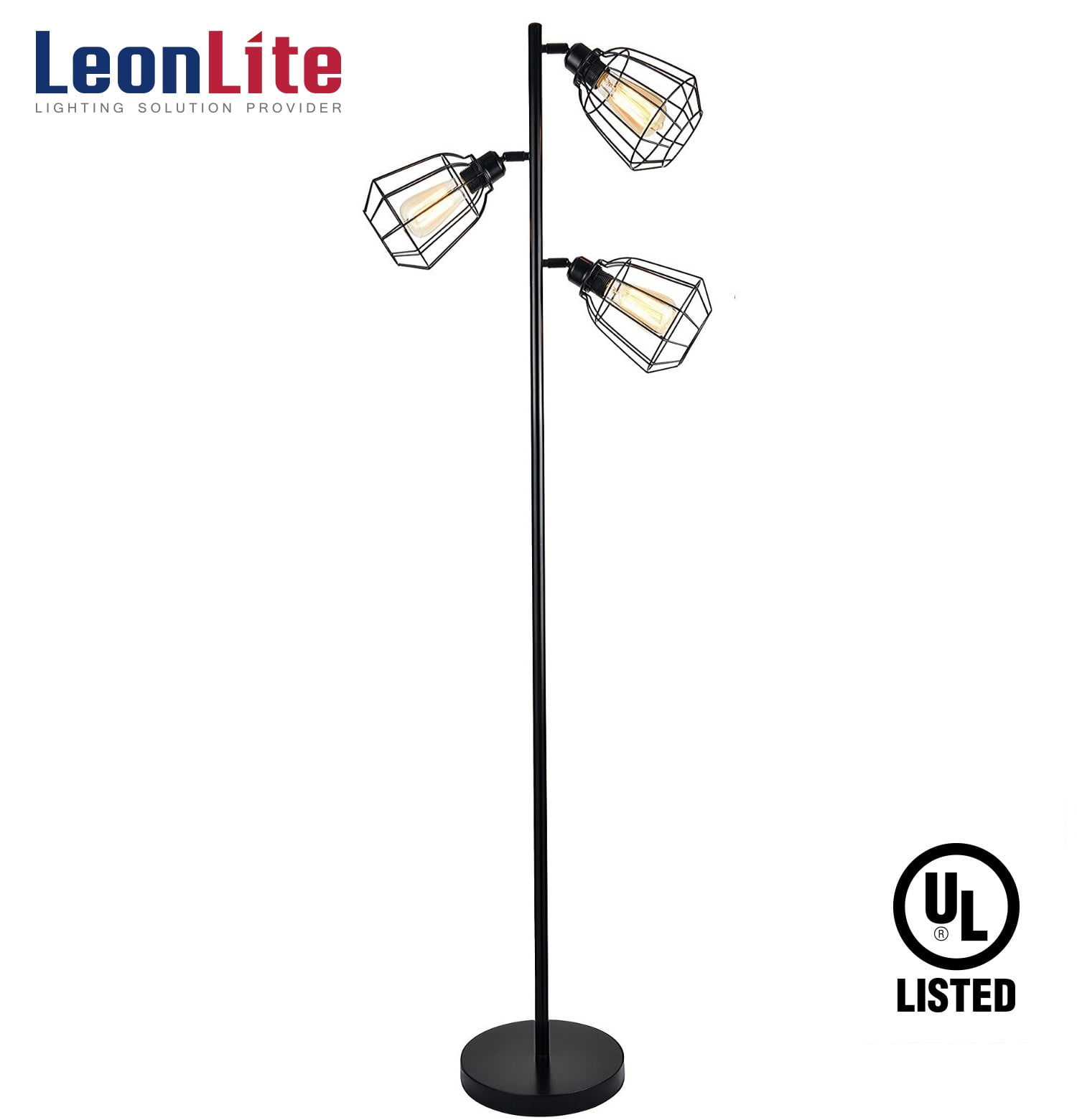 Leonlite 65 Inch Track Tree Floor Lamp 3 Head Torchiere Fixture Home Decor Vintage Metal Light Bulbs Included