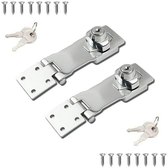 2 Packs Keyed Locks Twist Knob Locking Hasp for Small Doors, Cabinets and More,Stainless Steel Steel, Catch Latch Safety Lock with Keys (4inch, Silver)